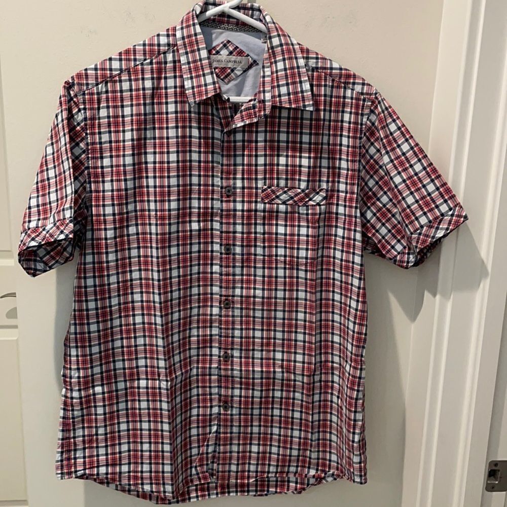 James Campbell plaid button down short sleeve M